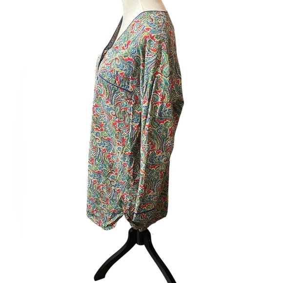 Go Softly Women's Sleep Shirt Medium Long Sleeve Multicolor Paisley 1/2 Button - Picture 3 of 5